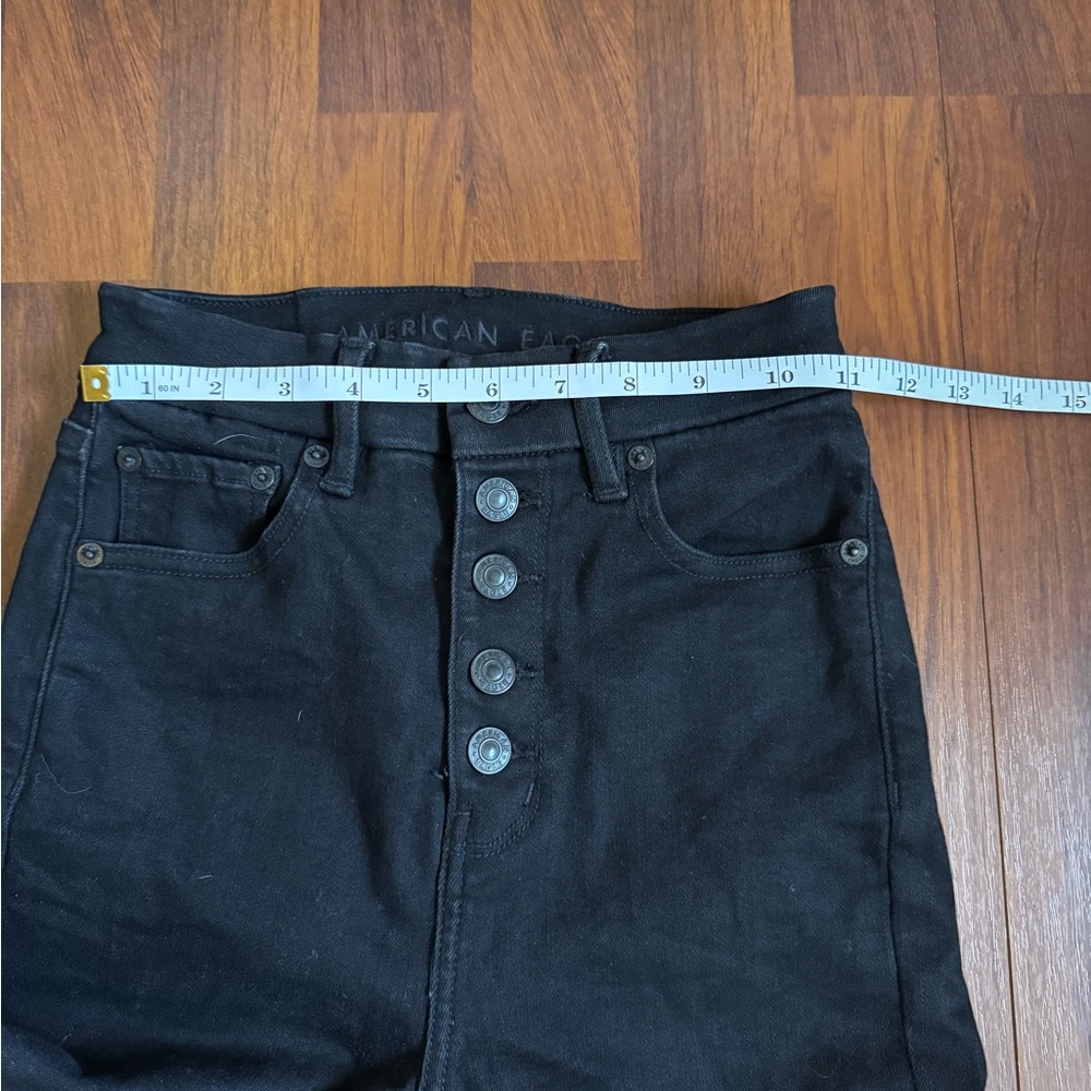 American Eagle AE Curvy Highest Rise Flare Black Button Fly Jeans Size 00 - Picture 8 of 11